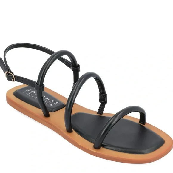 NWOT Journee Collection Karrio Sandal Tan and Black Women’s Size 7 - Picture 2 of 5